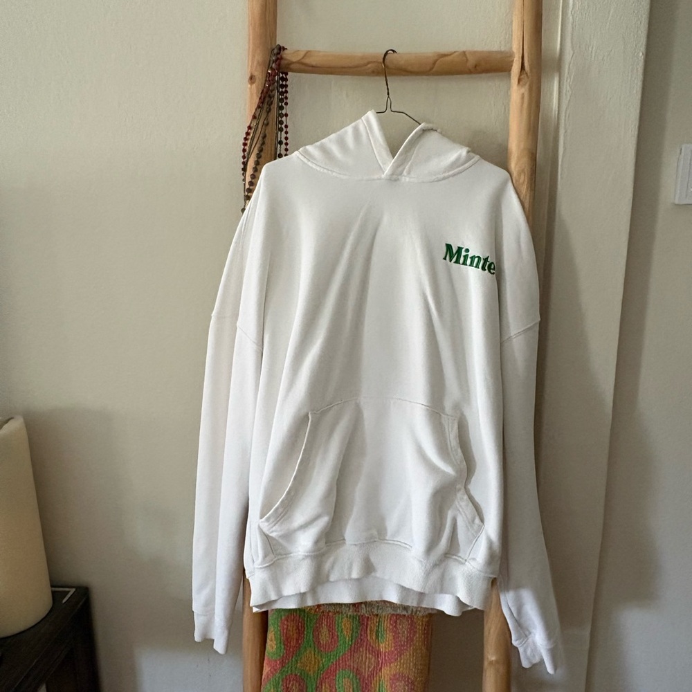Minted White Hoodie with Green Logo